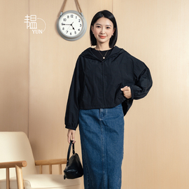 yun韫2023秋季女装带帽拉链短款薄风衣，抽绳休闲宽松外套
