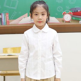 女童白色衬衫小学生校服，儿童衬衣蕾丝纯棉长袖，春秋礼服外套表演服