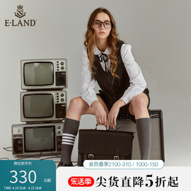 Eland衣恋复古时尚修身竖条纹气质西装马甲女通勤显瘦上衣