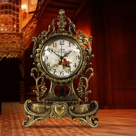 欧式纯铜台钟时尚创意田园座钟大号客厅静音石英钟表仿古摇摆