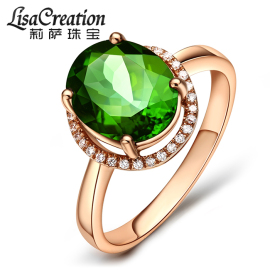 莉萨珠宝2.6克拉天然绿碧玺戒指18K玫瑰金镶嵌钻石女戒绿宝石戒指