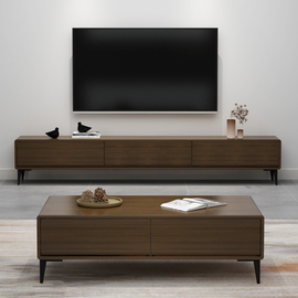 宜家极简全实木电视柜客厅家用胡桃色小户型茶几组合简约现代电视