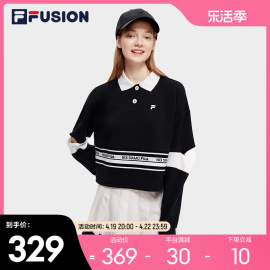 FILA FUSION斐乐潮牌女子长袖POLO衫2023夏宽松运动休闲上衣