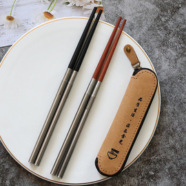 旅游折叠筷子红木黑檀木不锈钢便携伸缩筷子户外餐具套装鸡翅木筷