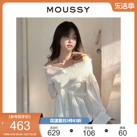 MOUSSY 夏季甜美少女一字领露肩休闲衬衫女010GA230-6640