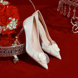 主婚纱婚鞋夏季女白色新娘鞋2023年小众高级感婚礼高跟鞋