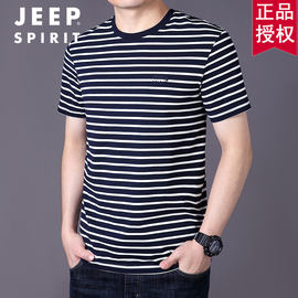 jeep短袖t恤男夏季吉普条纹，休闲宽松圆领体恤，中青年潮流打底上衣