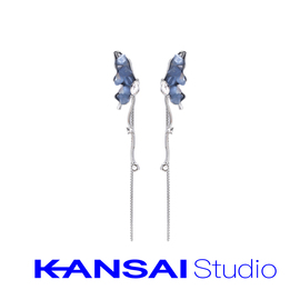 KANSAI蓝水晶蝴蝶流苏耳钉女生小众个性设计轻奢高级感耳饰品
