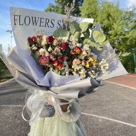 包装大束混搭玫瑰干花花束真花装饰碎冰蓝永生花七夕情人节送女友