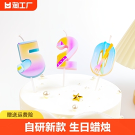 金色数字生日蜡烛蛋糕插件儿童，周岁蛋糕装饰摆件创意无烟小蜡烛