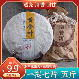 云南西双版纳勐海 普洱茶生茶 20年黄金叶口粮茶叶357克生茶饼茶