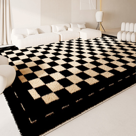 网红格子毛绒客厅地毯羊羔绒沙发卧室床边地垫茶几毯高级感大面积