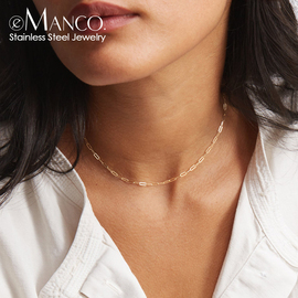 emanco饰品货源欧美时尚短款锁骨，链女个性链条，吊坠不锈钢镀金项链