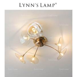 Lynn‘s 立意 玻璃复古吸顶灯荷花吸顶灯 美式简约书房过道