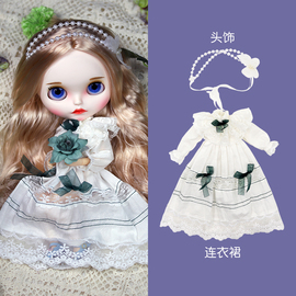 icydbs小布娃娃娃衣绿色蝴蝶结，简洁白色长裙19关节，体ob24娃衣