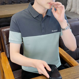 男士Polo衫短袖t恤韩版潮流修身翻领夏装青年拼色冰丝半袖上衣服