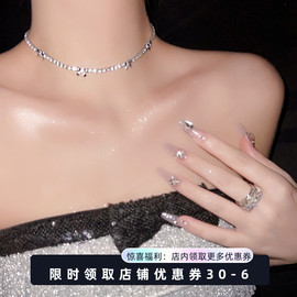 复古法式少女心轻奢镶钻蝴蝶结细款短项链颈链公主风锁骨链choker