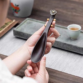 叶屿 黑檀木琵琶茶勺功夫茶具家用功夫泡茶道零配件实木茶匙茶铲