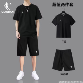 中国乔丹运动服套装男士短袖，夏季跑步健身训练服休闲中年爸爸夏装