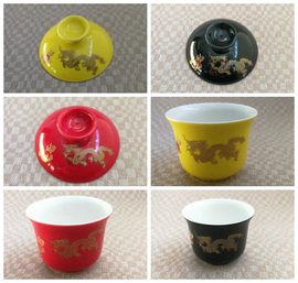 黄红黑金龙盖子大茶杯单个陶瓷杯配件家用整套茶具品铭杯单品
