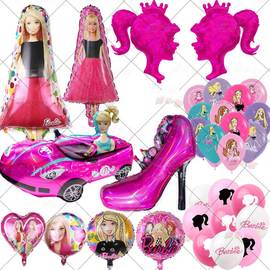 卡通芭比娃娃乳胶气球派对，装饰女孩公主生日派对布置幼儿园