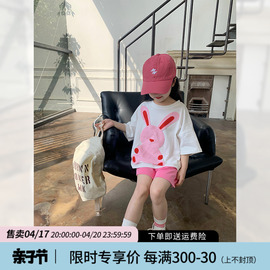 女童t恤衫2024夏装，儿童韩版卡通短袖，童装休闲打底衫宝宝上衣