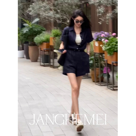 JANGHEMEI收腰显瘦短袖连体裤夏季直筒阔腿设计感短裤女