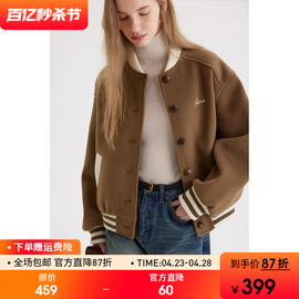 范洛2023冬棒球棉服外套，女美拉德复古撞色刺绣，法式加厚毛呢短外套