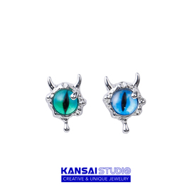 kansai蓝绿魔鬼猫瞳耳钉，女小众个性，耳环欧美创意高级感耳饰品
