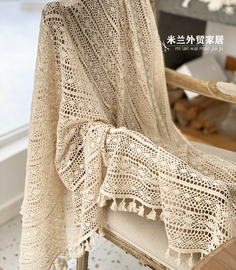 复古美式钩针蕾丝桌布，镂空文艺流苏，茶几布盖巾拍照背景布