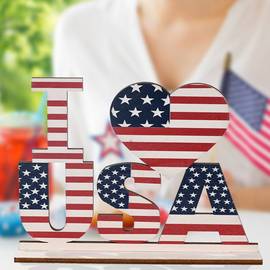 跨境美国独立日国庆节装饰品木质字母摆件桌面创意印花摆件
