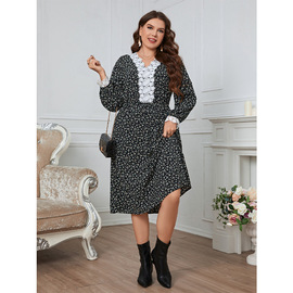 xl~4xlblackpolka-dotwaistruffledchiffondress雪纺连衣裙