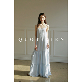 quotidien|babyblue|粉蓝，天丝亚麻吊带长款度假仙女连衣裙