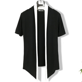 夏季男短袖开衫，韩版潮流个性薄款针织衫外套，青年黑色休闲半袖上衣