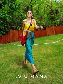 夏泰国印度民族一步高腰绑带半身裙波西米亚海边沙滩纱笼包臀长裙