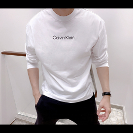 calvinkleinck男士秋季圆领纯棉，长袖t恤印花时尚休闲打底cm3-68