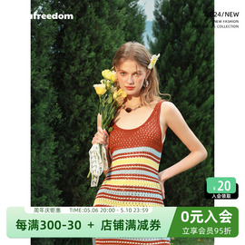 lafreedom度假风，背心连衣裙女彩条纹，开叉长裙laf340406