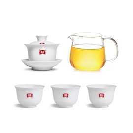 大益普洱茶具 益工坊 德化白瓷盖碗茶杯三才碗茶具 公道杯 主人杯