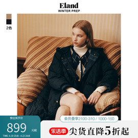 Eland衣恋棉服女经典宽松夹克老钱风美拉德连帽外套女冬