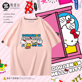 哆啦a梦hellokitty联名款t恤原创设计感小清新卡通印花机器猫短袖