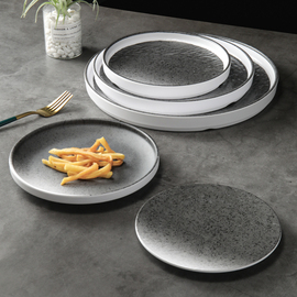 密胺盘子圆形日式黑色牛排餐盘商用仿瓷创意菜盘西餐平盘烤肉盘子