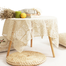 蕾丝镂空餐桌布针织复古美式茶几盖布垫，布文艺(布文艺，)手工布艺圆桌布台布