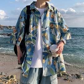 泰式冰丝花衬衫男夏季薄款沙滩三亚户外潮流半袖衬衣宽松百搭外套