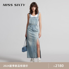 misssixty2024夏季背带牛仔连衣裙，减龄少女感复古工装开衩