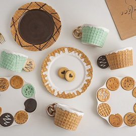 创意饼干系列陶瓷餐具家用点心甜点蛋糕盘办公咖啡杯陶瓷马克杯子