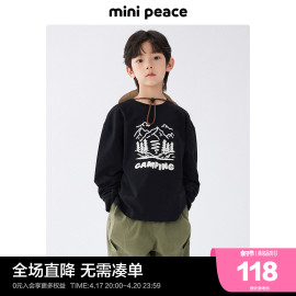 minipeace太平鸟童装男童长袖，t恤儿童，黑色内搭打底衫春装山系