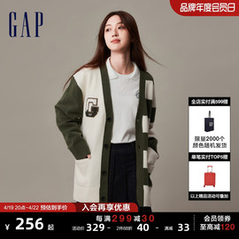 Gap男女装春秋LOGO校园风宽松V领针织衫毛衣高级情侣开衫842135