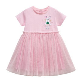 女童小象短袖连衣裙宝宝粉红色，网纱公主裙夏装，婴幼儿半袖裙子