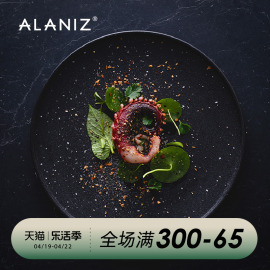 alaniz流沙盘子牛排，盘西餐盘家用黑色，磨砂平盘西餐餐盘创意菜盘