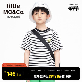 littlemoco童装夏装男童女童条纹，圆领体恤印花短袖t恤儿童上衣男